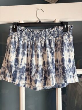 Tie-Dye Blue and White Smocked Waist Shorts